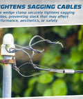 Image of Two Pack Aluminum Wedge Cable Clamps With Stainless Steel Ball Handle And Pro Grade Secure Locking System For Aerial Cable Tightening And Sag Prevention installed on a pole.