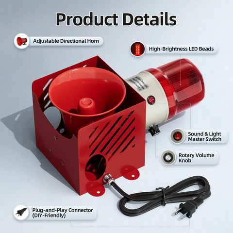 Rock Solid Heavy Duty Plug In Security Alarm With Blinding Led Strobe And Loud As Heck 120 Decibel Siren IP55 Weather Ready Housing Easy Wall Mount Setup For Rental Units Or Farm Properties