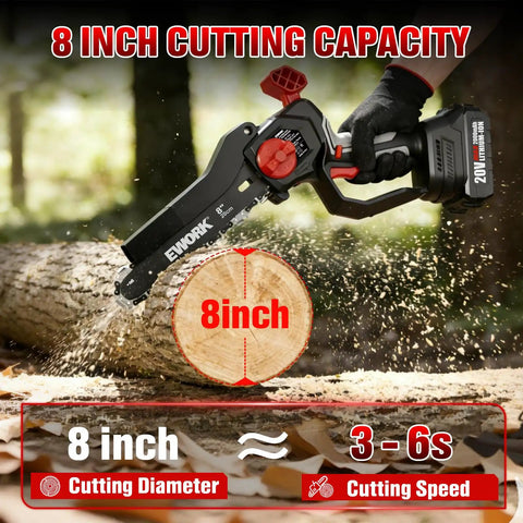 8 Inch Cordless Mini Chainsaw With Brushless Motor And Auto Tension Lightweight Handheld Pruning And Wood Cutting Saw in use