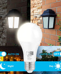 Dusk To Dawn A19 LED Light Bulb 850 Lumens Daylight Bright 60W Equivalent Energy Efficient 9.5W E26 Base showcasing auto on off