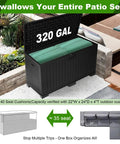 320 Gallon Resin Deck Box With Locking Lid Weatherproof Outdoor Storage For Pool Gear And Cushions Raised On Waterproof Foot Pads For Extra Water Resistance Large Black Patio Storage Chest
