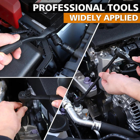 One Quarter Inch Drive Impact Socket Set With Fifty Six Pieces Featuring SAE And Metric Six Point Sockets used in automotive engine work.