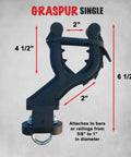 Single ATV Gun And Bow Rack For Handlebar Mounts with size dimensions and attachment details displayed.