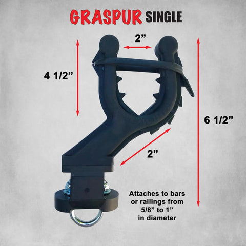 Single ATV Gun And Bow Rack For Handlebar Mounts with size dimensions and attachment details displayed.