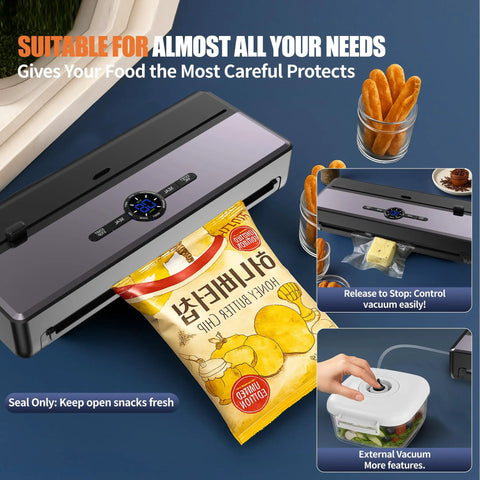 Vacuum Sealer For Food Storage With 85KPa Suction And Dry And Moist Modes, Auto Seal In 10 To 20 Seconds, No More Food Waste