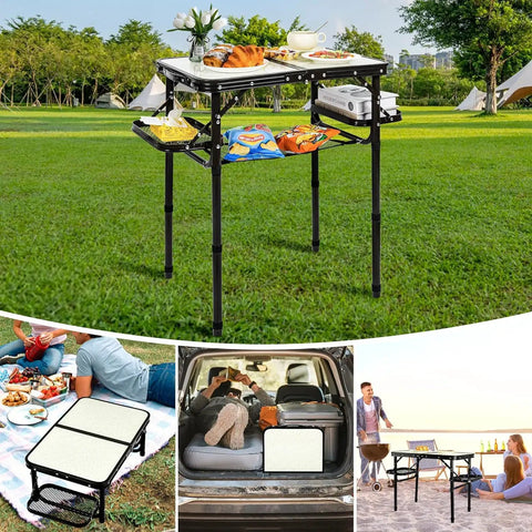 Folding Camping Table Aluminum Lightweight Outdoor Indoor Table With Carry Handle And Mesh Pocket Extra Space Three Height Adjustable 10.24 Inch 20.24 Inch And 24.80 Inch for picnics