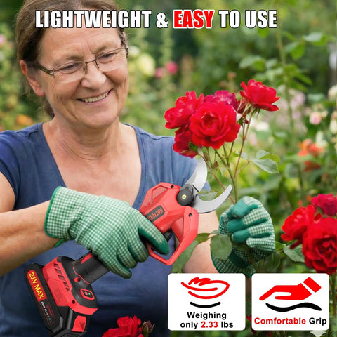 Woman using Upgraded Electric Pruning Shears With 2.56 Inch Cutting Capacity Cordless Pruner For Gardening Beast Power