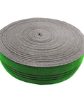 Hella Tough One Point Eight Inch Latex Upholstery Webbing Repairs Sagging Couch And Chair Seats Stops Bottoming Out With Solid Rubber Stretch Reliable For Hammocks And Fast DIY Household Fixes roll of gray webbing with green edges.