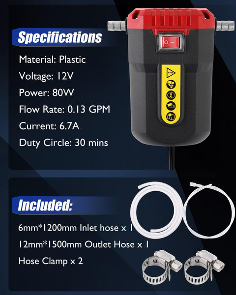 12V 80W oil extractor pump with accessories for spill-free engine oil changes and fluid transfer, electric oil pump