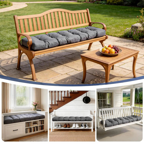 48 Inch Outdoor Bench Cushion 18 Inch Deep 5 Inch Thick Tufted Memory Foam, All-Weather Waterproof Fade-Resistant Patio Pad