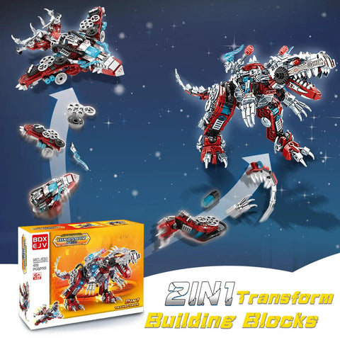 2 In 1 Dinosaur Mech Building Kit With 422 Pieces, Transform From Fierce Dino To Jet, Compatible With Normal Bricks, Epic STEM Toy