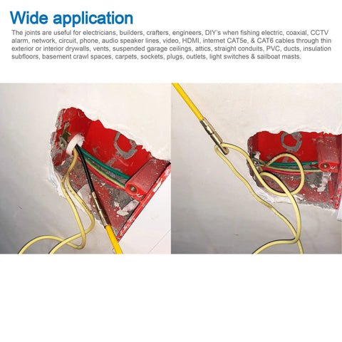 Pro Grade Fish Tape Wire Puller For Through Wall Electrical Jobs, view showing application in wall with electrical wires.