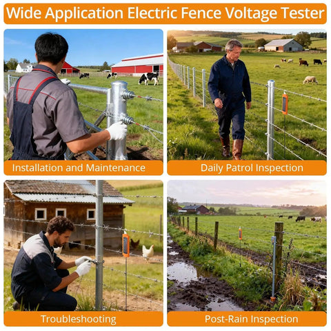 Electric Fence Voltage Tester 700V-8000V With 8 Neon Indicator Lights on farm fence post for inspection