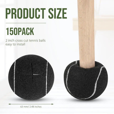 Heavy Duty Precut Tennis Ball Chair Leg Covers 150 Piece Black Bundle showing 2 inch cross cut design for easy installation.