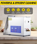 6.5 Liter Commercial Ultrasonic Cleaner With 40khz Kick And Built In Heater Hella Effective At Jewelry Watches Lab Parts Stainless Steel Tank Digital Timer Controls in an indoor setting.