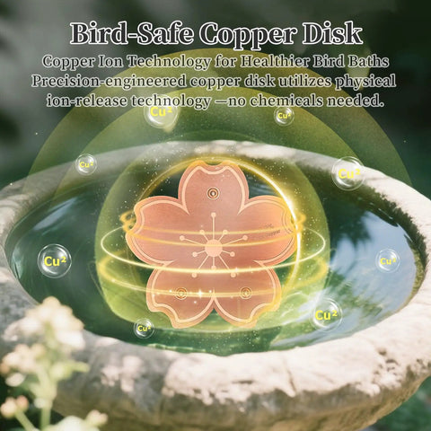 Pure Copper Bird Bath Disk With Triple Point Support Keeps Water Clean Longer For All Season Outdoor Bird Bowl No Scrubbing Needed Safe Water Without Chemicals 99.99 Percent Copper Flower Design