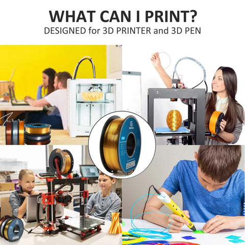 Geeetech Silk PLA filament spool, 1.75 mm, 1 kg, metallic gold silk finish for 3D printing.