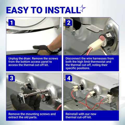 Installation steps for Dryer Thermal Cut Off Fuse Kit For Whirlpool Kenmore Maytag KitchenAid Electric Dryers