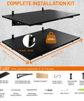 Installation kit with 2-Pack Heavy Duty Wall Shelves 2x3ft, 500 lb capacity, showing black deep flat panels and parts list.