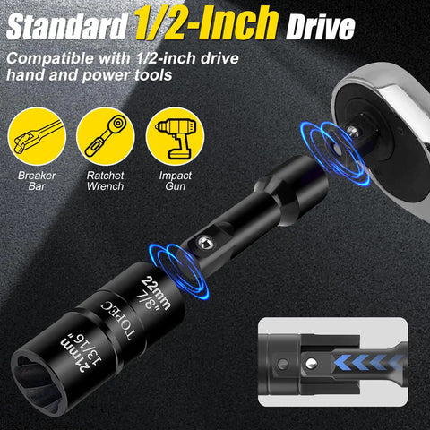 Flip Lug Nut Removal Tool Kit With Dual Head Design compatible with 1/2-inch drive ratchet wrench and impact gun