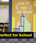 Classroom door with decoration and text 'Gear Up for 3rd Grade.' Perfect for school projects using Colored Masking Tape Pack.