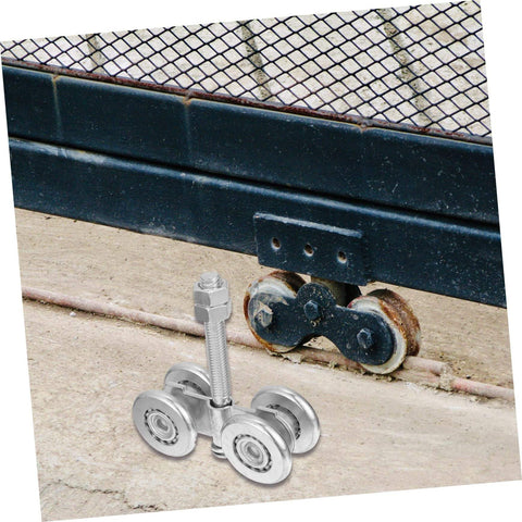 Beefy, Heavy Duty Sliding Door Hanging Wheel Track Roller Replacement For Industrial Doors with steel rollers shown installed