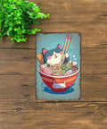 Cat In Ramen Bowl Vintage Metal Sign Wall Art 8x12 Tin Sign Poster For Home Office Garage Decor Cute Kitchen Wall Accent Rustic Charm