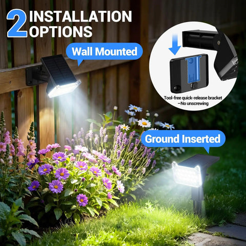 Super Crisp Solar Spot Lights Outdoor Waterproof With Precision Glass, Dang Bright 6500k Cool White LED For Yards And Trees, Auto Night Sensor Four Pack No Sweat Landscape Setup All Day Ready