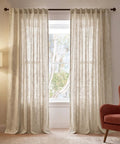 Rich Natural Linen Blend Farmhouse Curtains, 52 By 90 Inches, Two Panels, Rod Pocket And Back Tab Privacy With Light Filtering in living room