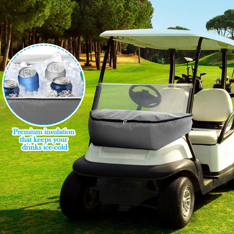 Gray Golf Cart Cooler Bag Insulated Leakproof Travel Cooler With Front Cart Strap Keeps Drinks Cold On Golf Cart