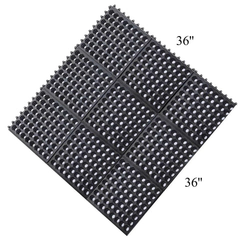Anti Fatigue Rubber Floor Mat 36 x 36 Inch Interlocking Black Grippy Heavy Duty Anti Slip Kitchen Bar Floor Mat For Restaurant Wet Areas Bath Garage And Garden Use