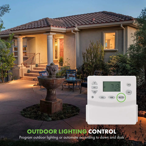 Heavy Duty Programmable Plug In Digital Astronomic Timer For Lights And Electrical Outlets With Random And Daylight Saving Scheduling Two Pack White controlling outdoor lighting