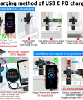 USB C Tester 2 In 1 Digital Multimeter With Color IPS Screen showing connection methods for PD charger with Micro-USB adapter.