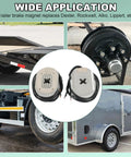 Two 12-inch electric trailer brake magnet housings with wires; fits 12x2 in brakes; includes retainer clips and springs.