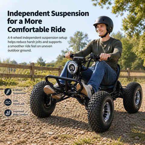 Trail Ready Electric Go Kart For Adults With 4000W Peak Power And 31 MPH Top Speed Off Road Suspension Black Finish