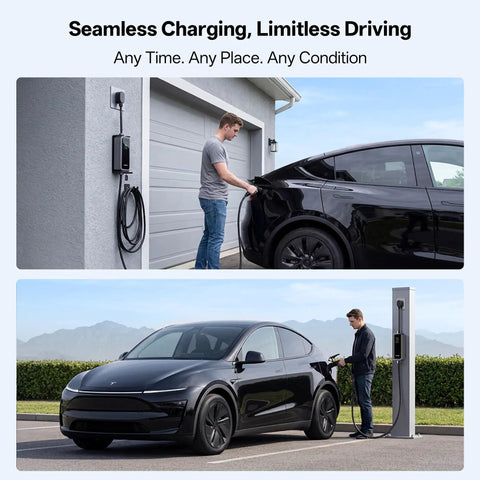 Level 2 EV Charger With 40A NACS, 25Ft Extension Cord, WiFi Smart App, 240V NEMA 14 50 Plug, Works With All Tesla Models S X 3 Y