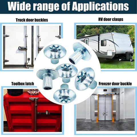 Real Deal Trailer Cam Hasp Latch Hardware Kit Ships With Eight Five Sixteenths Inch Torx Barrel Nuts And Zinc Plated Steel Bolts for truck and toolbox applications.