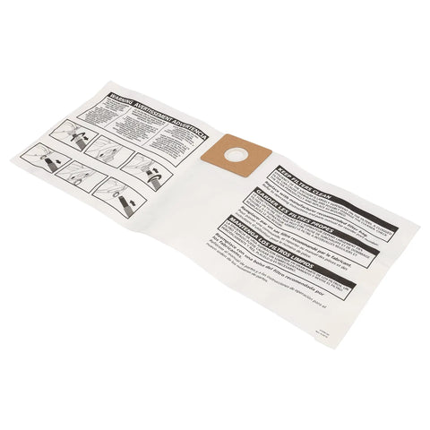 Heavy Duty Disposable Vacuum Filter Bags For 4 Gallon Tanks, Easy Snap In And Seal, showing instruction manual for 3 Pack For Wet/Dry Vacuums.