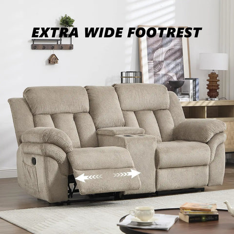 Manual Recliner Sofa Set For Living Room Two Seat Loveseat With Overstuffed Armrests Ultra Cozy For TV Time And Lazy Sundays Perfect For Bedroom Or Office Light Brown with extra wide footrest