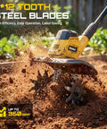 Cordless Garden Tiller Tool Only For Lawn And Garden 360 RPM Rototiller tilling soil with 9 inch width and 48 steel tines