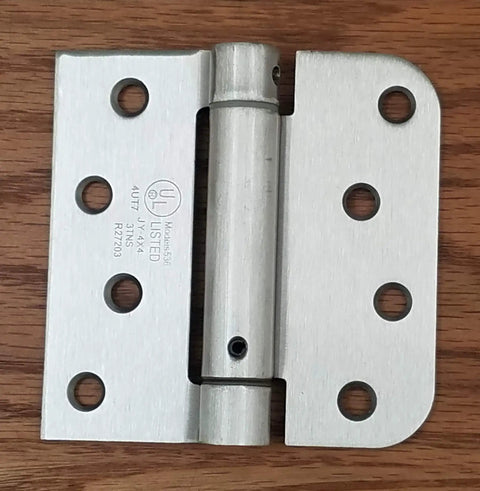 Self Closing Door Hinges 4 Inch Square Satin Nickel Finish Adjustable Spring Hinge Pack Of 2 on wooden surface