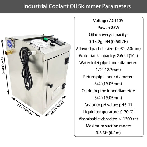 Industrial Coolant Oil Skimmer with Oil Water Separator for CNC Machine Cutting Fluid Recycling at 13 Gph.