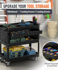 Beefed Up Heavy Duty 3 Tier Rolling Tool Cart On Wheels With Drawers 400 Lbs Capacity Steel Service Cart for garage shop