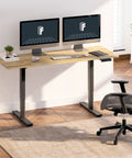 FlexiSpot E6 Solid Wood Electric Standing Desk With 2-Stage Dual Motor Adjustable Height Up To 48 inches By 24 inches Heavy Duty Rubberwood Desktop Computer Workstation For Home Office Sturdy Ergonomic with dual monitors.