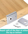 Four Pack Bifold Door Repair Bracket Kit For One And Three Eighths Inch Doors Stainless steel bracket on wood panel with screws