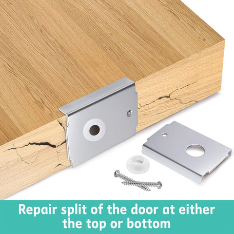 Four Pack Bifold Door Repair Bracket Kit For One And Three Eighths Inch Doors Stainless steel bracket on wood panel with screws