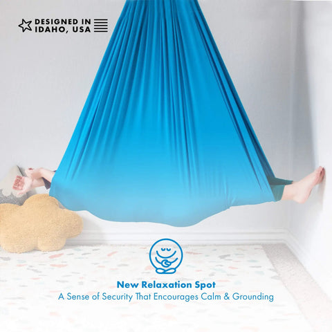 Person using Sensory Swing For Kids And Adults That Feels Like A Big Hug, Indoor And Outdoor Safe, Soft Stretch Nylon Fabric