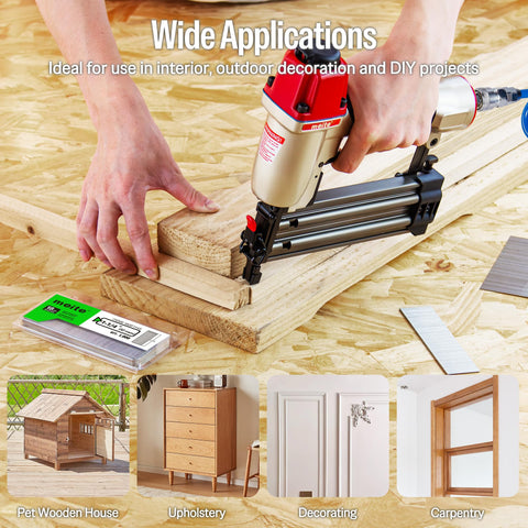 Using the 18 Gauge Pneumatic Brad Nailer Kit with 2000 nails for small woodwork on plywood, compatible with 70-100 PSI compressors.