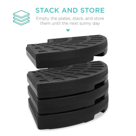 Stacked sections of 4 Piece 158 Pound Cantilever Offset Patio Umbrella Base Stand With Carry Handles Easy Fill Spouts Base Connector Hooks