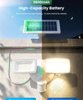 Onforu 36W Solar LED Security Lights, PIR Motion Sensor Outdoo for Yard, showing solar panel and motion sensor on wall.